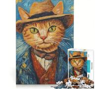 Puzzle per adulti da 1000 pezzi con il disegno del Gatto con il Cappello, gioco pratico, attività divertente da fare in casa, per rafforzare l'amore tra le coppie 50x75cm