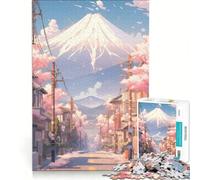 Puzzle per adulti da 1000 pezzi con il Monte Fuji e la via dei ciliegi in fiore ideale per giochi in famiglia e decorazioni murali con pezzi di forma casuale completamente ad incastro 38x26cm
