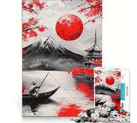 Puzzle per adulti da 1000 pezzi con il Monte Fuji in stile dipinto rosso gioco pratico difficile e stimolante ideale come regalo per tutta la famiglia 50x75cm