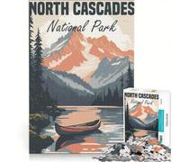 Puzzle per adulti da 1000 pezzi con il poster del Parco Nazionale delle North Cascades un gioco educativo divertente e spiritoso con poster e foglio di curiosità abbinati 50x75cm