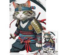 Puzzle per adulti da 1000 pezzi con il potente gatto samurai gioco pratico per le vacanze a casa antistress collezione d'artista belle arti (38x26cm)