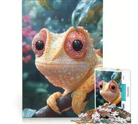 Puzzle per adulti da 1000 pezzi con il ritratto di un simpatico camaleonte giallo, gioco per tutta la famiglia, divertente antistress, sfida unica 38x52cm