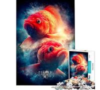 Puzzle per adulti da 1000 pezzi con il segno zodiacale dei Pesci e due pesci Puzzle antistress per adulti ideale per allenare la velocità e ridurre lo stress (dimensioni 38x26cm)