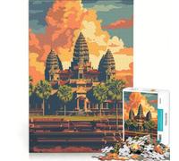 Puzzle per adulti da 1000 pezzi con il tempio di Angkor Wat al tramonto, gioco pratico, ideale per passare il tempo durante le vacanze, per rafforzare l'amore di coppia 38x26cm