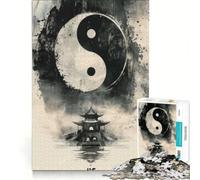 Puzzle per adulti da 1000 pezzi con il Tempio Yin Yang giochi per famiglie interazione genitore-figlio lista dei desideri con Babbo Natale 38x52cm