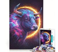 Puzzle per adulti da 1000 pezzi con il Toro Cosmico e una galassia colorata, un gioco educativo, divertente e spiritoso, con poster e foglio di curiosità abbinati 50x75cm