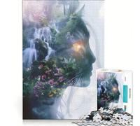 Puzzle per adulti da 1000 pezzi con il volto di una donna-gatto e una cascata, gioco pratico, rilassante e stimolante per la mente, adatto come decorazione da scrivania 38x52cm