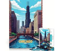 Puzzle per adulti da 1000 pezzi con illustrazione del paesaggio urbano di Chicago,pezzi ben definiti,gioco di abilità mentale,gioco per il tempo libero,opera d'arte natalizia (38x52cm)