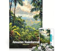 Puzzle per adulti da 1000 pezzi con illustrazione della foresta pluviale amazzonica, giochi per tutta la famiglia, antistress, con poster e foglio di curiosità abbinati 38x26cm