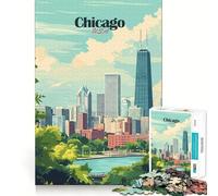 Puzzle per adulti da 1000 pezzi con illustrazione dello skyline di Chicago,pezzi ben definiti,gioco di abilità mentale,gioco per il tempo libero,opera d'arte natalizia (50x75cm)