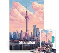 Puzzle per adulti da 1000 pezzi con illustrazione dello skyline di Shanghai, taglio preciso, gioco cognitivo, rilassante, decorazione natalizia da parete (50x75cm)