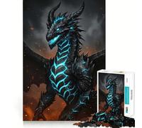 Puzzle per adulti da 1000 pezzi con illustrazione di drago nero e blu,design finemente intagliato,allenamento mentale,divertimento rilassante,compleanno,gioco artistico (38x26cm)