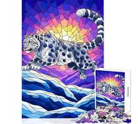 Puzzle per adulti da 1000 pezzi con illustrazione di leopardo delle nevi in stile vetrata gioco educativo sfida impegnativa decorazione da parete per rafforzare l'amore tra le coppie (26x38cm)