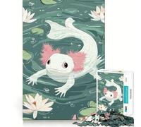 Puzzle per adulti da 1000 pezzi con illustrazione di un axolotl in uno stagno di ninfee Gioco di abilità,decorazione,sfida mentale,momento di relax,regalo di compleanno (38x26cm)