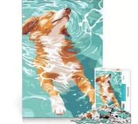 Puzzle per adulti da 1000 pezzi con illustrazione di un cane che nuota nell'acqua, gioco pratico, ideale per passare il tempo durante le vacanze, con poster e foglio di curiosità abbinati 38x26cm