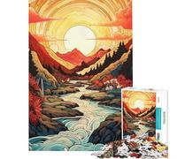 Puzzle per adulti da 1000 pezzi con illustrazione di un fiume di montagna al tramonto Un gioco rilassante divertente e spiritoso perfetto come regalo di compleanno (dimensioni 50x75cm)