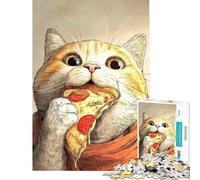 Puzzle per adulti da 1000 pezzi con illustrazione di un gatto che mangia una fetta di pizza Puzzle antistress per adulti difficile ideale come regalo di compleanno (dimensioni 38x52cm)