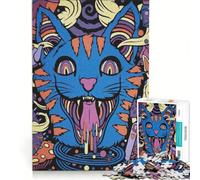 Puzzle per adulti da 1000 pezzi con illustrazione di un gatto psichedelico e elementi di Alice antistress stimolante per l'analisi e la logica collezione d'artista belle arti 38x26cm