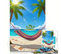 Puzzle per adulti da 1000 pezzi con illustrazione di un paradiso tropicale con amaca sulla spiaggia Gioco di precisione che stimola la mente ideale per il tempo libero e come regalo di compleanno