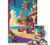 Puzzle per adulti da 1000 pezzi con illustrazione di un resort tropicale sulla spiaggia gioco per famiglie migliora la memoria adatto come decorazione da scrivania 38x26cm