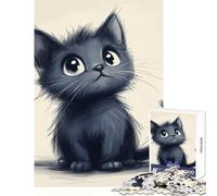 Puzzle per adulti da 1000 pezzi con illustrazione di un simpatico gattino nero giocattoli antistress ottimi regali e giocattoli gioco rompicapo con poster abbinato e foglio di quiz dimensioni 38x26cm