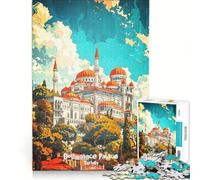 Puzzle per adulti da 1000 pezzi con immagine del Palazzo Dolmabahçe e della Turchia, un gioco pratico per passare il tempo durante le vacanze, con poster abbinato e foglio di curiosità 38x52cm