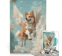 Puzzle per adulti da 1000 pezzi con immagine di un cane Akita angelo, un'opera d'arte commemorativa Gioco educativo, regalo di compleanno, ideale come decorazione da scrivania 38x26cm