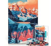 Puzzle per adulti da 1000 pezzi con immagine di un lago e montagne canadesi al tramonto,bordi perfetti,gioco divertente che stimola la concentrazione,ideale per momenti di relax e per decorazioni
