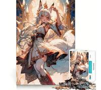Puzzle per adulti da 1000 pezzi con immagine di una ragazza volpe bianca in stile anime,gioco di logica con bordi lisci e taglio di precisione,regalo perfetto per riunioni di famiglia (38x52cm)