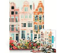 Puzzle per adulti da 1000 pezzi con immagini di case e biciclette di Amsterdam,taglio di alta qualità,gioco divertente e stimolante,ideale per momenti di svago e relax,regalo di Natale (38x26cm)