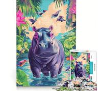 Puzzle per adulti da 1000 pezzi con ippopotamo e tema paradiso tropicale ideale per rilassarsi divertirsi a casa e rafforzare l'amore di coppia 38x52cm