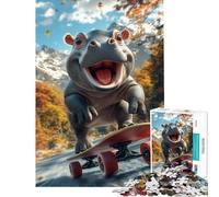 Puzzle per adulti da 1000 pezzi con ippopotamo sorridente che fa skateboard gioco educativo e stimolante ideale per rilassarsi e migliorare la memoria regalo di compleanno (dimensioni 50x75cm)