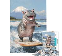 Puzzle per adulti da 1000 pezzi con ippopotamo sorridente che fa surf Attività divertenti da fare a casa migliora la memoria gioco pratico per ragazzi dai 14 anni in su (38x26cm)
