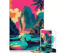 Puzzle per adulti da 1000 pezzi con isole tropicali, barche e paesaggi, disegni dai bordi precisi, gioco creativo per momenti di relax, opera d'arte natalizia (38x52cm)
