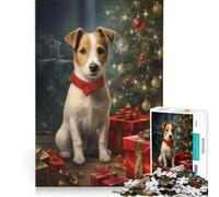 Puzzle per adulti da 1000 pezzi con Jack Russell, tema natalizio, gioco pratico, ideale per passare il tempo durante le vacanze, con poster e foglio di curiosità abbinati 38x52cm
