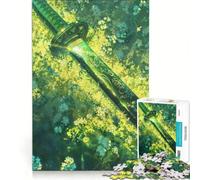 Puzzle per adulti da 1000 pezzi con katana tra petali verdi gioco rompicapo difficile compleanno e Natale 38x26cm