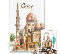 Puzzle per adulti da 1000 pezzi con la città del Cairo ad acquerello,gioco di precisione,giocattolo stimolante per la mente,per il tempo libero,regalo di compleanno (50x75cm)