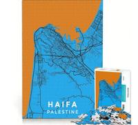 Puzzle per adulti da 1000 pezzi con la mappa della città di Haifa, Palestina, un gioco impossibile che migliora la memoria, con pezzi di forma casuale completamente ad incastro 38x26cm
