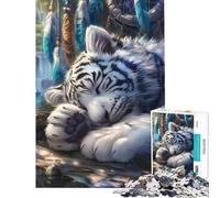 Puzzle per adulti da 1000 pezzi con la tigre bianca addormentata Puzzle da 1000 pezzi per la decorazione della casa Regalo perfetto per amici e familiari (50x75cm)