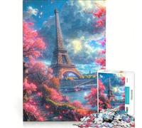 Puzzle per adulti da 1000 pezzi con la Torre Eiffel di Parigi in primavera, giocattolo educativo, da assemblare, con poster e foglio di curiosità abbinati 38x26cm