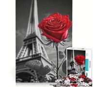 Puzzle per adulti da 1000 pezzi con la Torre Eiffel e la rosa rossa gioco educativo difficile compleanno e Natale 38x52cm