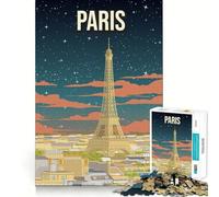 Puzzle per adulti da 1000 pezzi con la Torre Eiffel,vista notturna della Francia e bordi affilati Gioco di abilità mentale,divertente e rilassante,ideale come regalo di Natale (38x26cm)