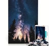 Puzzle per adulti da 1000 pezzi con la Via Lattea sopra una foresta gioco educativo decorazione perfetta ogni pezzo è unico 38x52cm