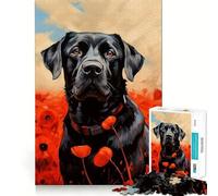 Puzzle per adulti da 1000 pezzi con Labrador nero tra i papaveri,bordi netti,gioco di costruzione che favorisce la concentrazione,divertimento a ritmo lento,regalo di Natale per il tempo libero