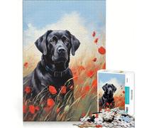 Puzzle per adulti da 1000 pezzi con Labrador tra i papaveri decorazione da parete compleanni e altre occasioni 38x52cm