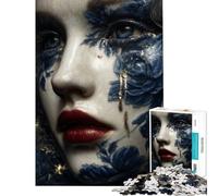 Puzzle per adulti da 1000 pezzi con lacrime di porcellana Kintsugi donna in blu e oro giochi rilassanti giocattoli educativi regalo per compleanni divertente e spiritoso (dimensioni 50x75cm)