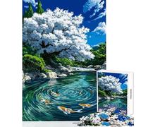 Puzzle per adulti da 1000 pezzi con laghetto di carpe koi e albero di ciliegio in fiore Gioco educativo un'opera d'arte per la decorazione della casa Allena la mente e le mani (38x52cm)