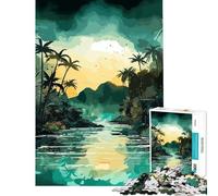 Puzzle per adulti da 1000 pezzi con lago tropicale al tramonto gioco educativo e stimolante ideale per il relax e il miglioramento della memoria perfetto come regalo di compleanno (dimensioni 38x52cm)