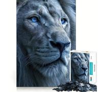 Puzzle per adulti da 1000 pezzi con leone dagli occhi azzurri,incastro perfetto,gioco per la concentrazione, momenti di relax o per il compleanno 38x52cm