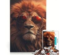 Puzzle per adulti da 1000 pezzi con leone e occhiali da sole, giocattolo educativo, difficile e stimolante, per rafforzare l'amore tra le coppie 50x75cm